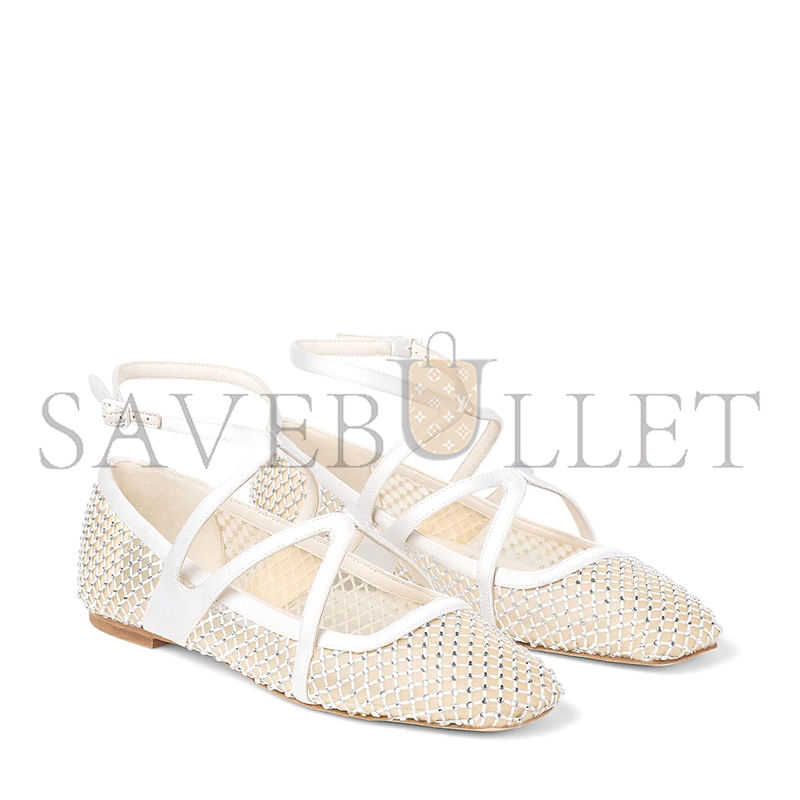 Ji*y Ch* astoria flat white crystal mesh satin flats astoriaflatqhs